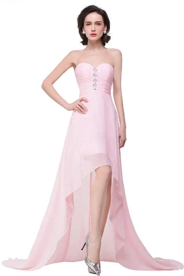 Pink A-line Hi-Lo Sweetheart Ruffle Chiffon Bridesmaid Dresses by misshow.com