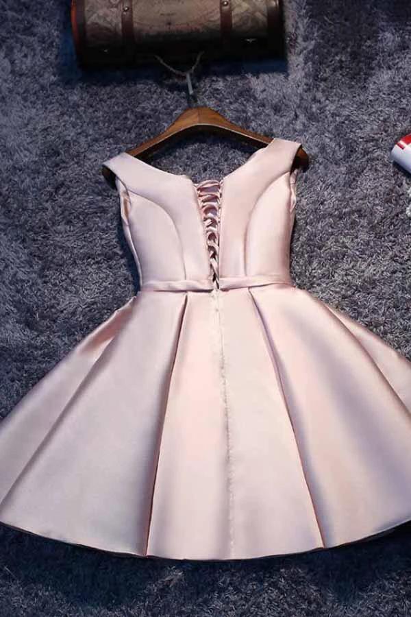 Pink A-line Lace-up Satin Short Homecoming Dress Party Dress PD046 by pgmdress