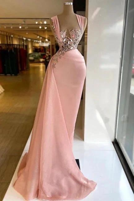 Pink Elegant Long Mermaid Prom Dresses With Glitter by misshow.com