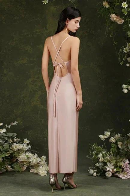 Pink Spaghetti Straps Sleeveless Mermaid Satin Prom Dresses by misshow.com