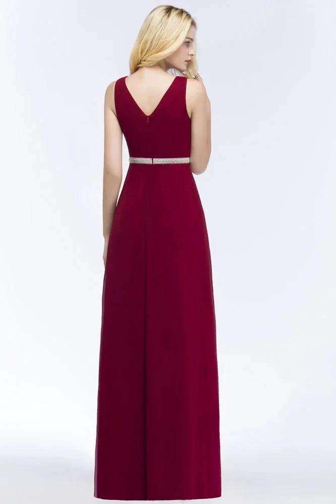 Plus Size A-line V-neck Long Sleeveless Ruffled Chiffon Bridesmaid Dresses with Beading Sash by misshow.com