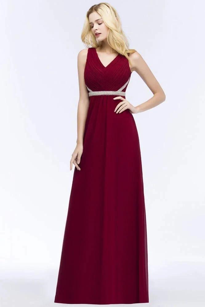 Plus Size A-line V-neck Long Sleeveless Ruffled Chiffon Bridesmaid Dresses with Beading Sash by misshow.com