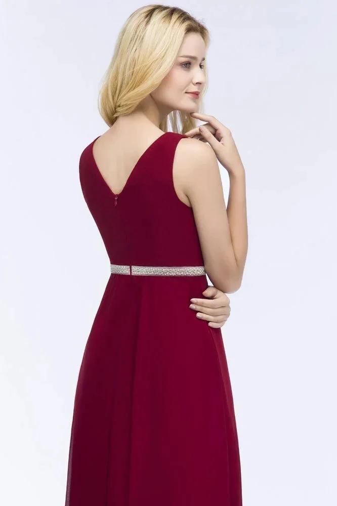 Plus Size A-line V-neck Long Sleeveless Ruffled Chiffon Bridesmaid Dresses with Beading Sash by misshow.com