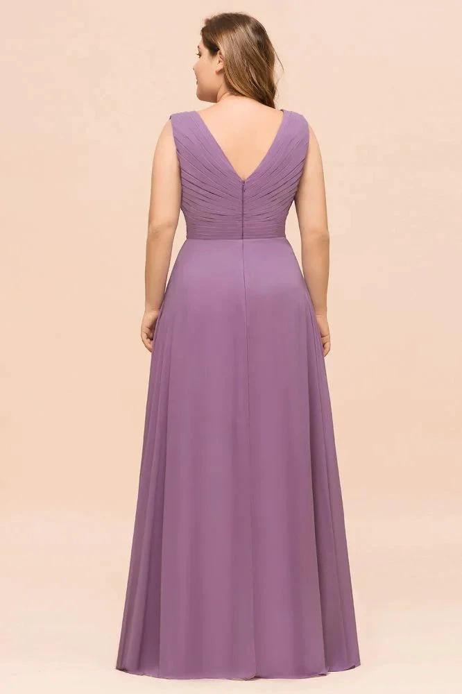 Plus Size Purple Bridesmaid Dress Maxi Chiffon Wedding Guest Dress by misshow.com