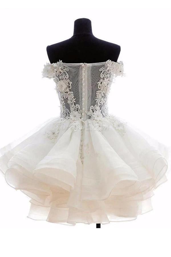 Pretty Off Shoulder Pink Organza Short Homecoming Dresses PD216 by pgmdress