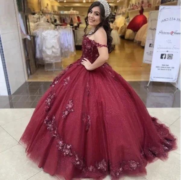 Off the Shoulder Pageant Gown Sweet 16 Dress Birthday Dresses,Sparkly Ball Gown Y1111 by simplepromdress