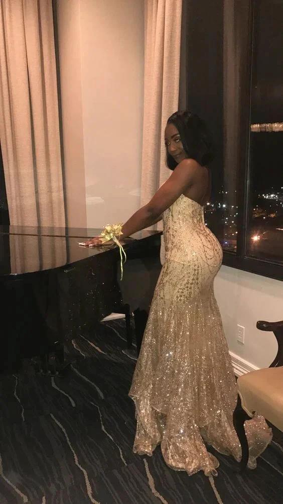 Glitter Mermaid Sleeveless Evening Dress,Stunning Evening Gown For Black Girls Y1175 by simplepromdress