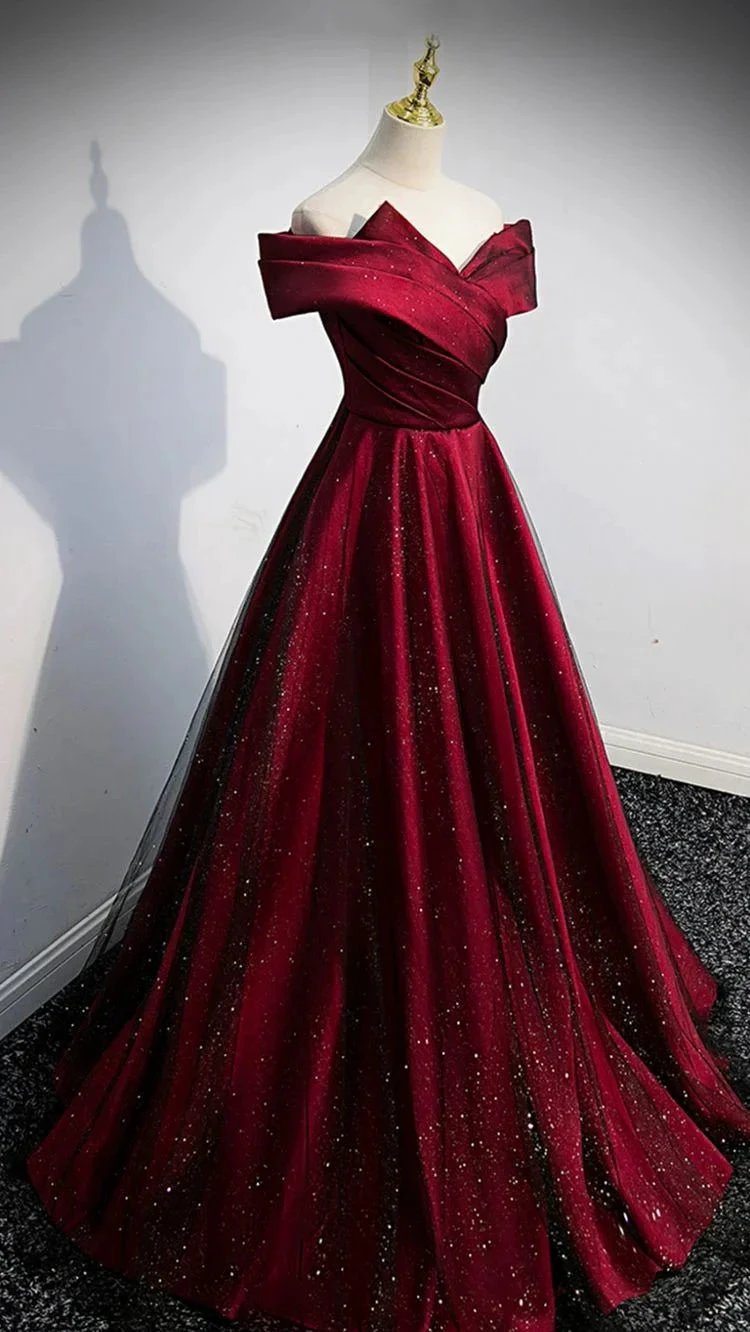 Burgundy satin long A line prom dress evening dress Y767 by simplepromdress