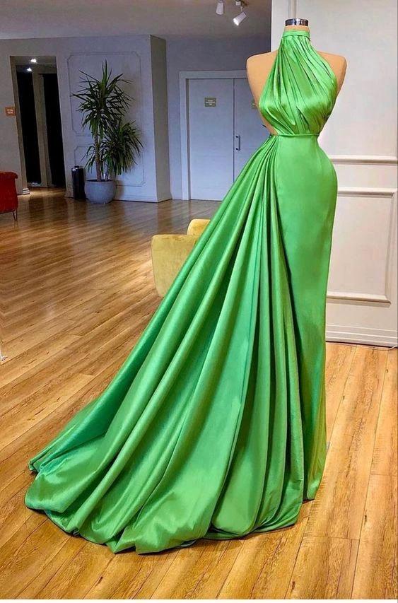 Green Sleeveless Satin Long Prom Dress,Classy Evening Dress Y904 by simplepromdress