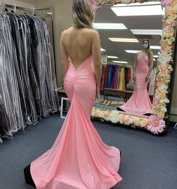 Pink Satin Long Prom Dress Mermaid Evening Dress Y1025 by simplepromdress