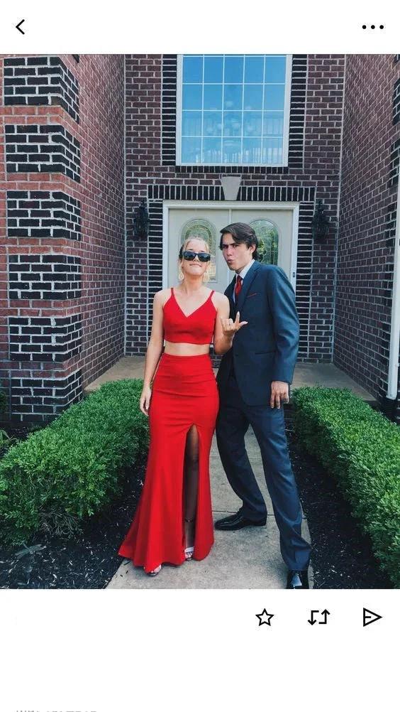 Elegant Two Piece Red Prom Dress Sexy Evening Dress Y1097 by simplepromdress