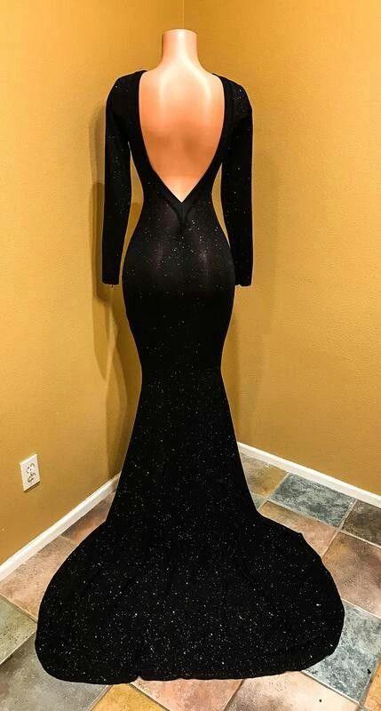 Long black sequin prom dresses long sparkly mermaid open back evening dresses with train Y841 by simplepromdress