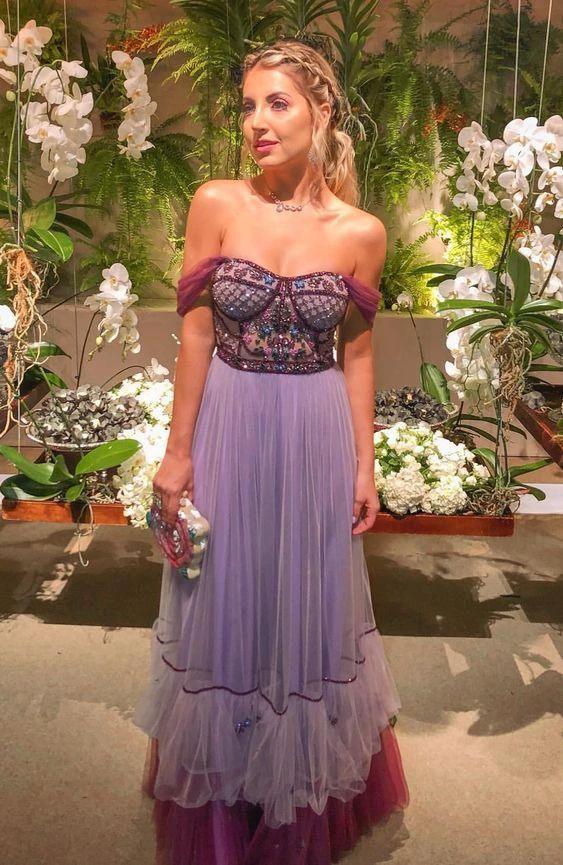 A Line Tulle Prom Dresses With Beading Off the Shoulder Evening Dresses Y1102 by simplepromdress