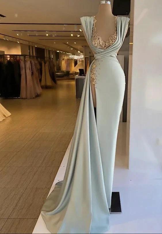 Long Prom Dresses Saudi Arabia Sleeveless Satin Evening Gowns Y909 by simplepromdress