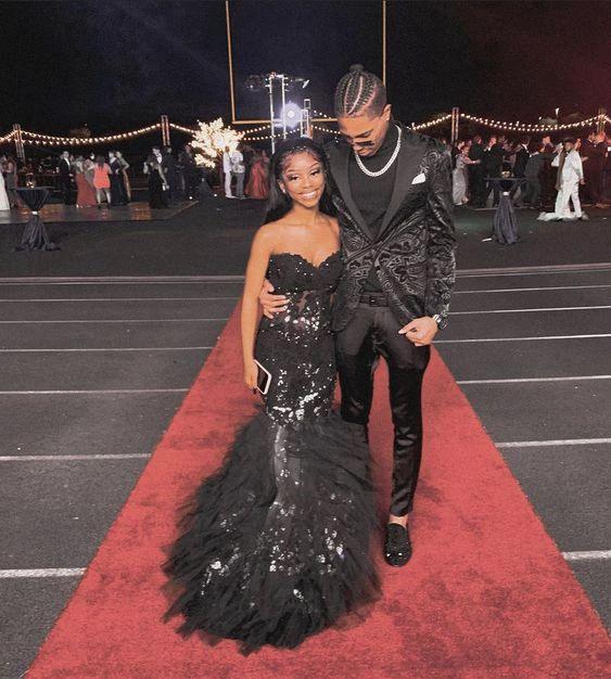 Black And White Lace Strapless Mermaid Evening Dress Charming Evening Gown Y844 by simplepromdress