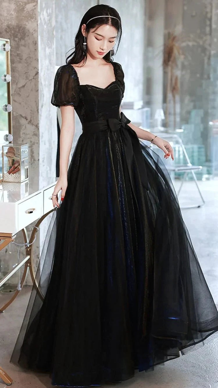 Black Tulle Long Prom Dress A line Evening Dress Y1138 by simplepromdress