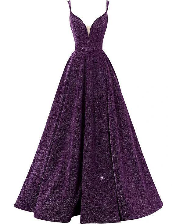 Glitter Spaghetti V-Neck Prom Dresses Long Formal Evening Dress Y871 by simplepromdress