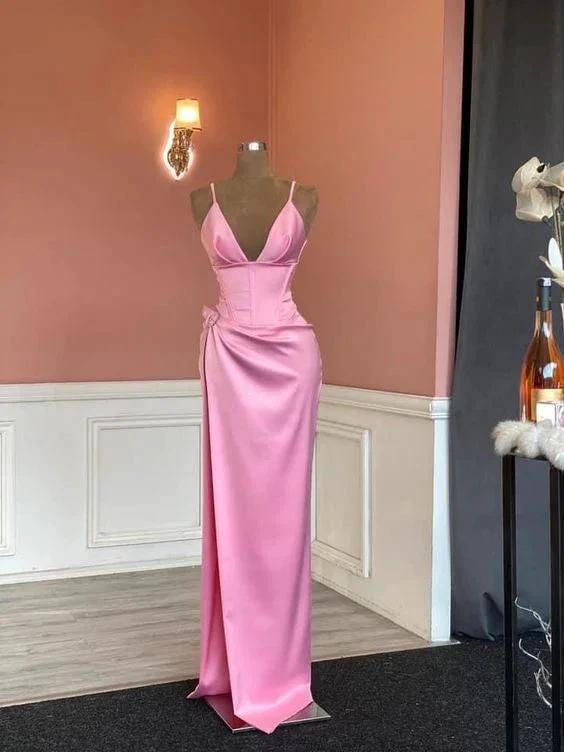 Elegant Pink Sleeveless Spaghetti Straps Evening Dress Pink Pageant Dress Y817 by simplepromdress