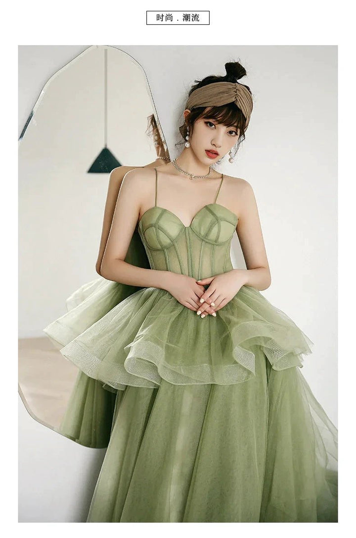 Straps sage green ball gown spring formal prom dress S21224 by simplepromdress