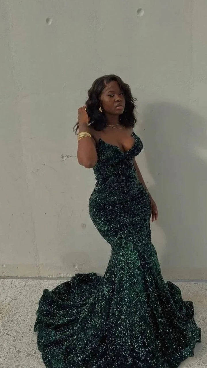 Emerald Green Prom Dresses Long,Sparkly Sequins Evening Dresses Y1821 by simplepromdress