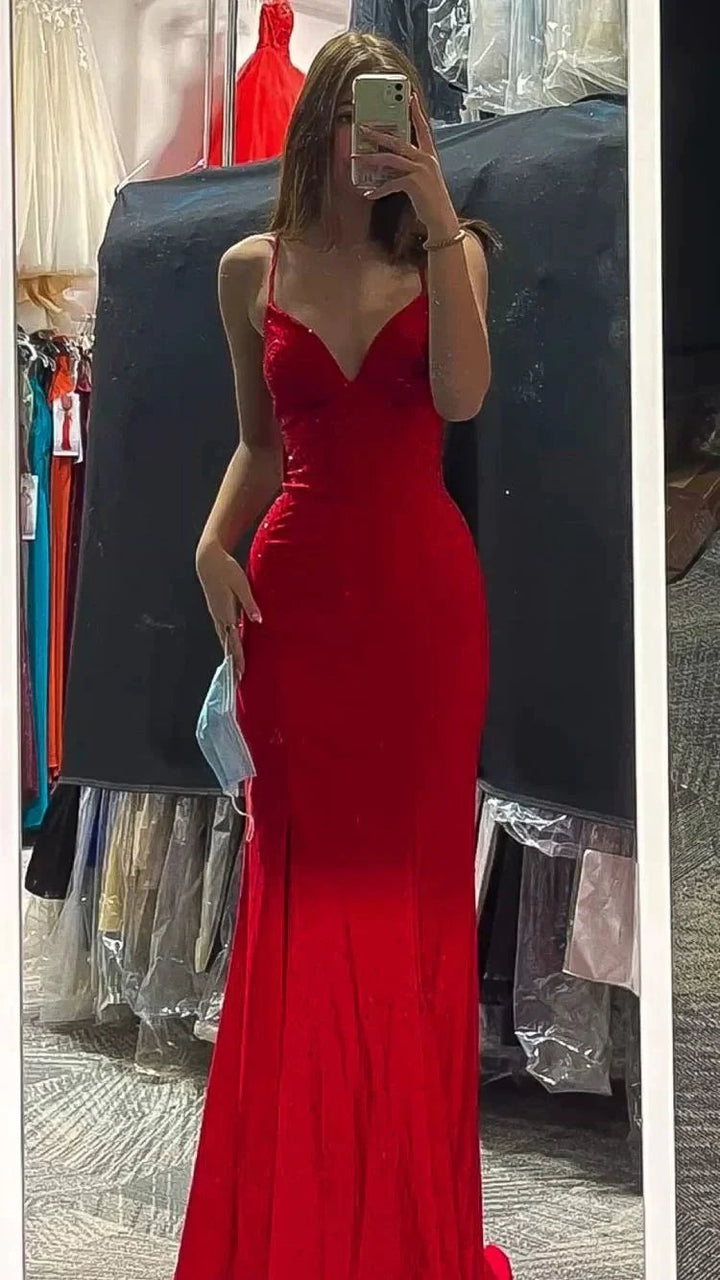 Red Spaghetti Straps Sheath Prom Dress,Red Evening Dress,Graduation Dress Y1835 by simplepromdress