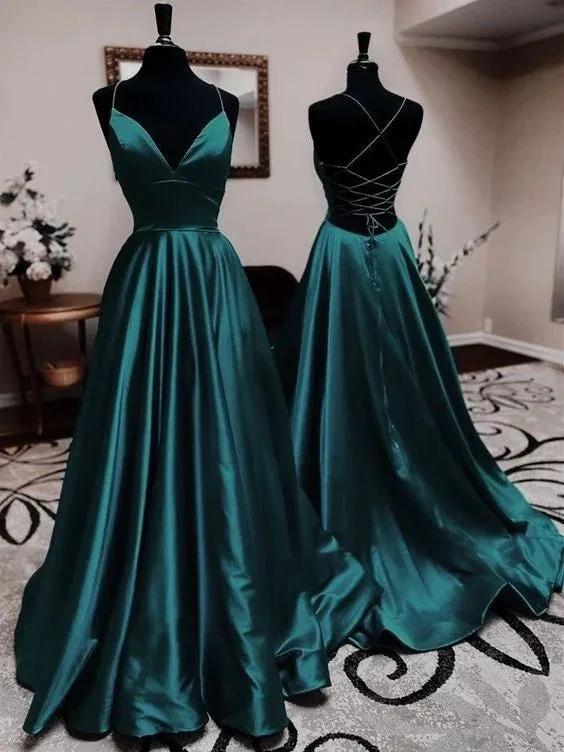 Spaghetti Straps Satin Long Party Dresses, Women's Evening Dress, Elegant Dresses For Women Y668 by simplepromdress