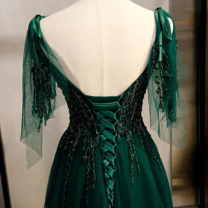 Emerald Green Spaghetti Straps Prom Dress Ball Gown V-Neck S11037 by simplepromdress