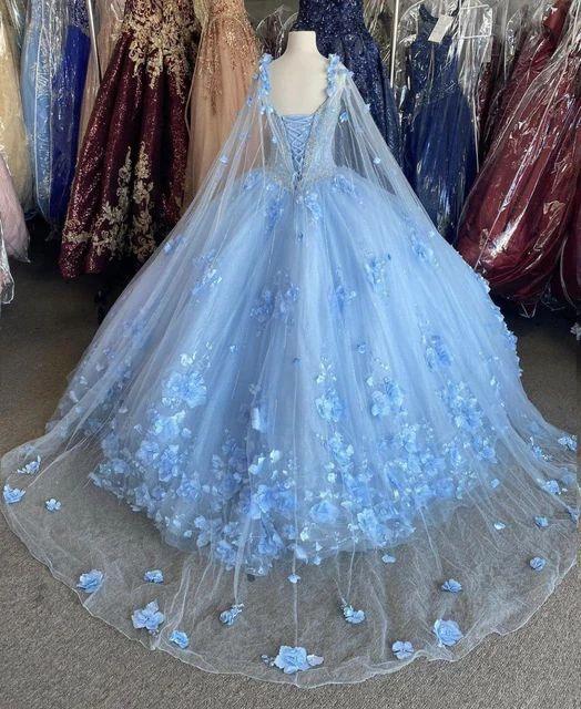 Blue flowers tulle ball gown , chic prom dress S26907 by simplepromdress