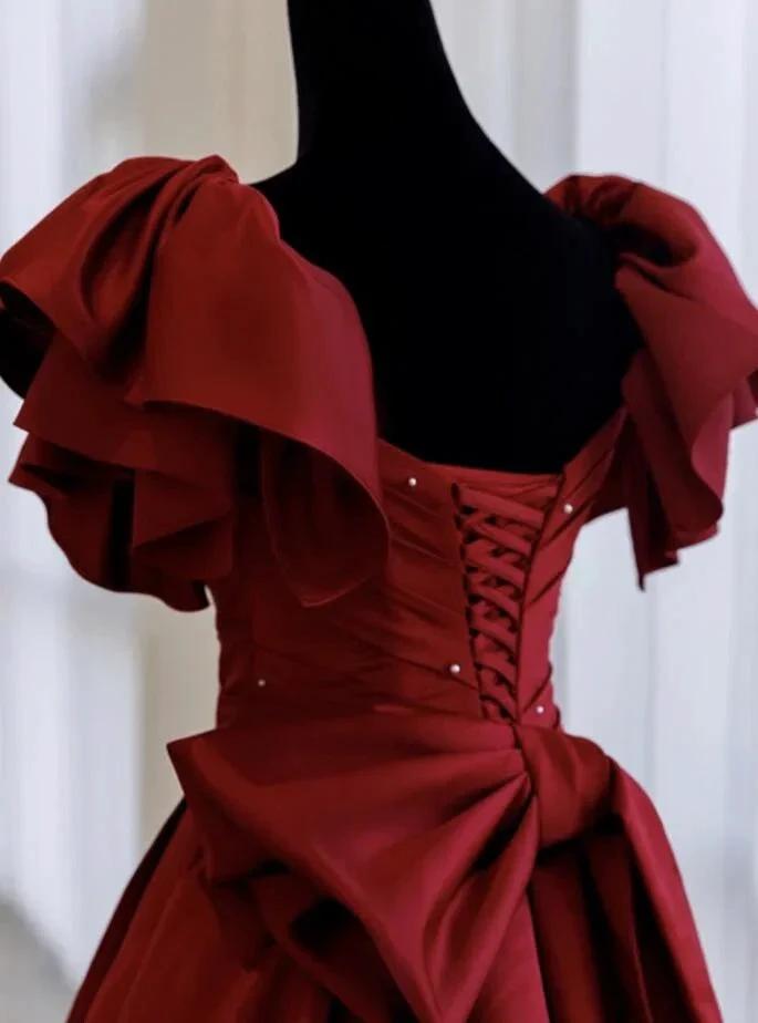 A line Burgundy satin long prom dress evening dress Y1183 by simplepromdress
