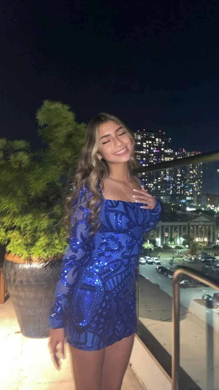 Blue Square Neckline Bodycon Dress Sexy Homecoming Dress Y676 by simplepromdress