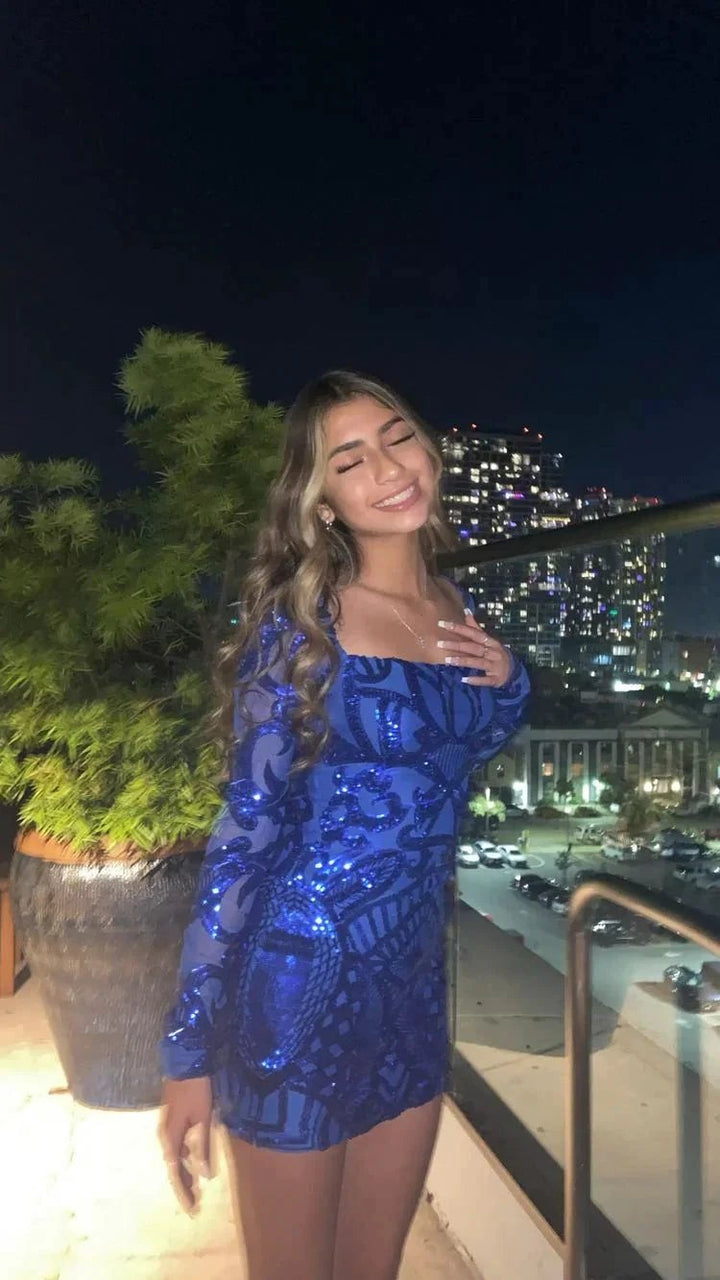 Blue Square Neckline Bodycon Dress Sexy Homecoming Dress Y676 by simplepromdress