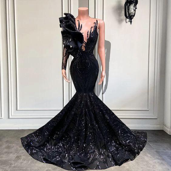 black prom dresses, mermaid prom dresses, ruffle prom dresses,sequins prom dresses, custom make evening dresses Y1868 by simplepromdress