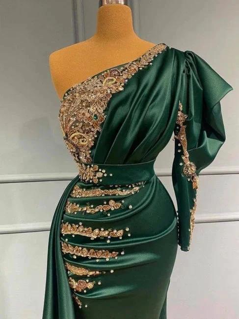 Prom dresses dark green | Evening dresses long with sleeves by misshow.com