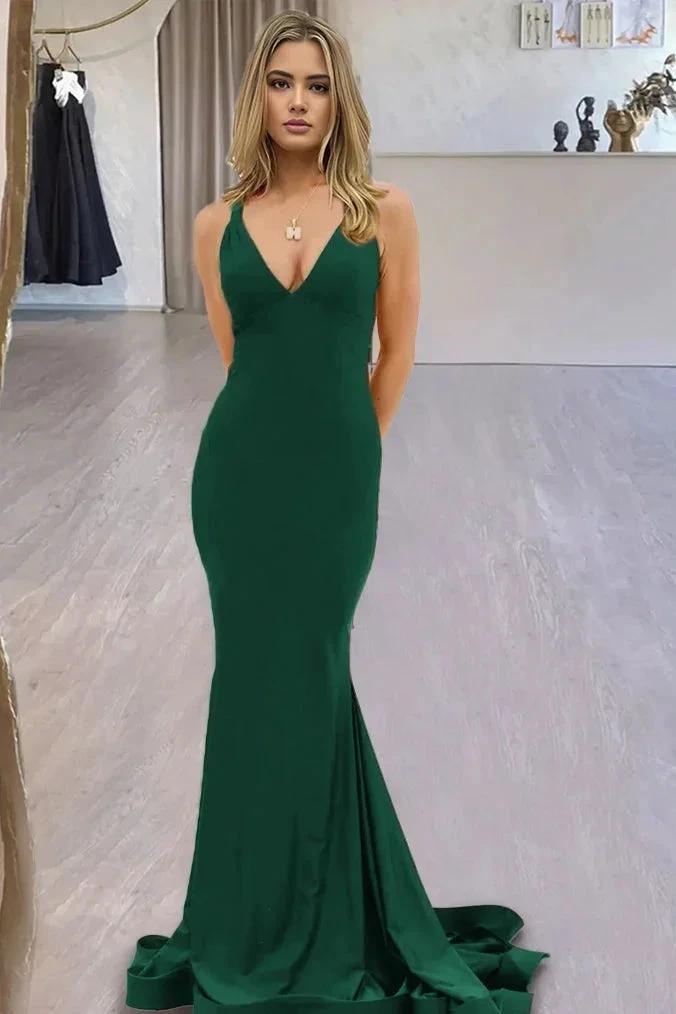 Quaylee | Yellow Mermaid V-Neck Satin Prom Dresses With Tail Evening Dress by KissProm