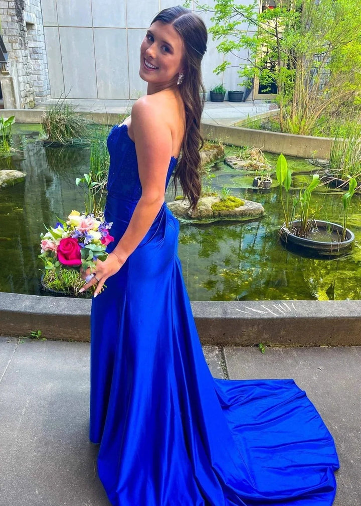 Arielle |Sheath Strapless Corset Satin Prom Dress with Slit by KissProm