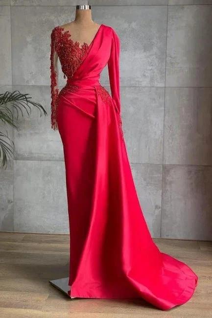 Red Long Prom Dresses | Evening dresses with sleeves by misshow.com