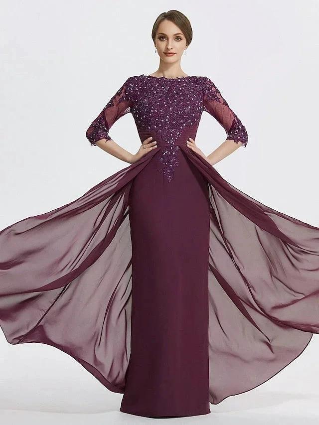 A-Line/Princess Jewel Neck Floor-Length Mother of the Bride Dresses by Dreamylily