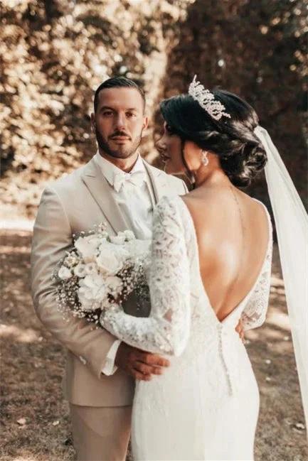 Romantic Backless Long Sleeves Mermaid Wedding Dresses by misshow.com