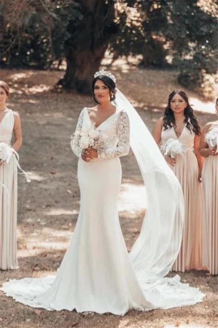 Romantic Backless Long Sleeves Mermaid Wedding Dresses by misshow.com