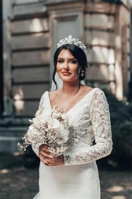 Romantic Backless Long Sleeves Mermaid Wedding Dresses by misshow.com