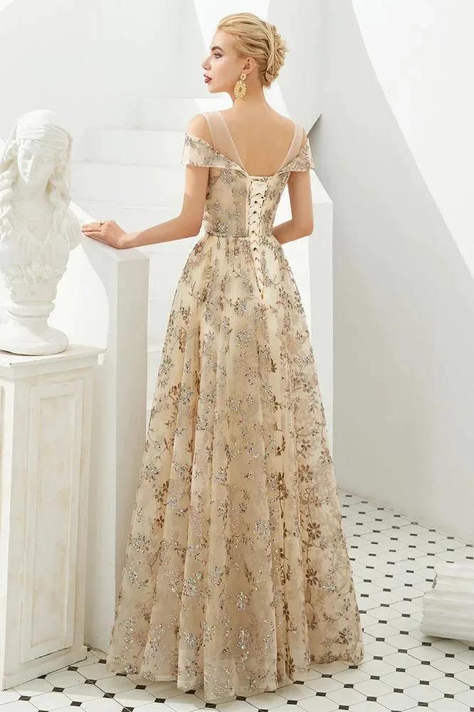 Romantic Floral Short Sleeves aline Spring Evening Party Dress Floor Length Dancing Dress by misshow.com