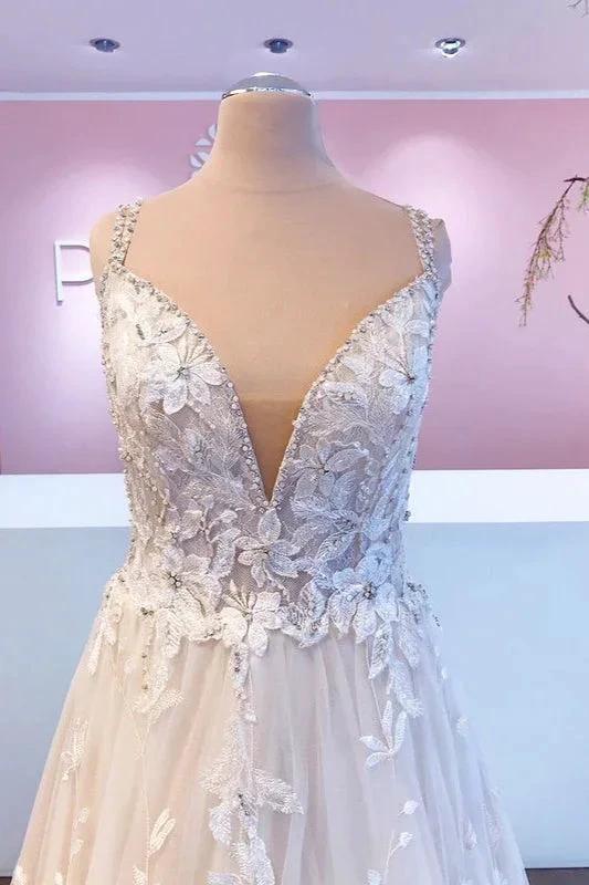 Romantic Long A-Line Sweetheart Appliques Lace Tulle Wedding Dress by BIZTUNNEL
