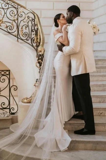 Romantic spaghetti straps cap sleeves mermaid satin Wedding dress by misshow.com