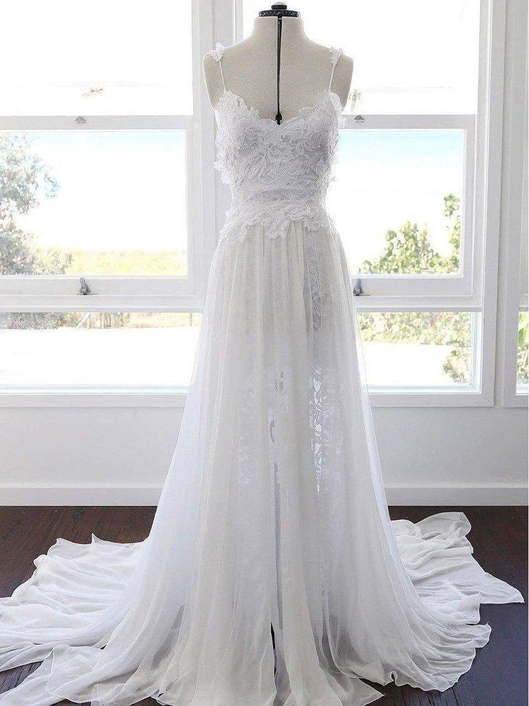 Romantic Sweetheart Chiffon Beach Wedding Dress with Lace PG201 by pgmdress