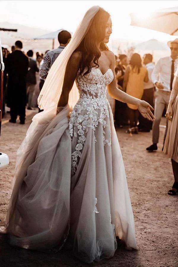 Romantic Sweetheart Wedding Dress Bohemio Bridal Gowns With 3D Lace WD497 by pgmdress