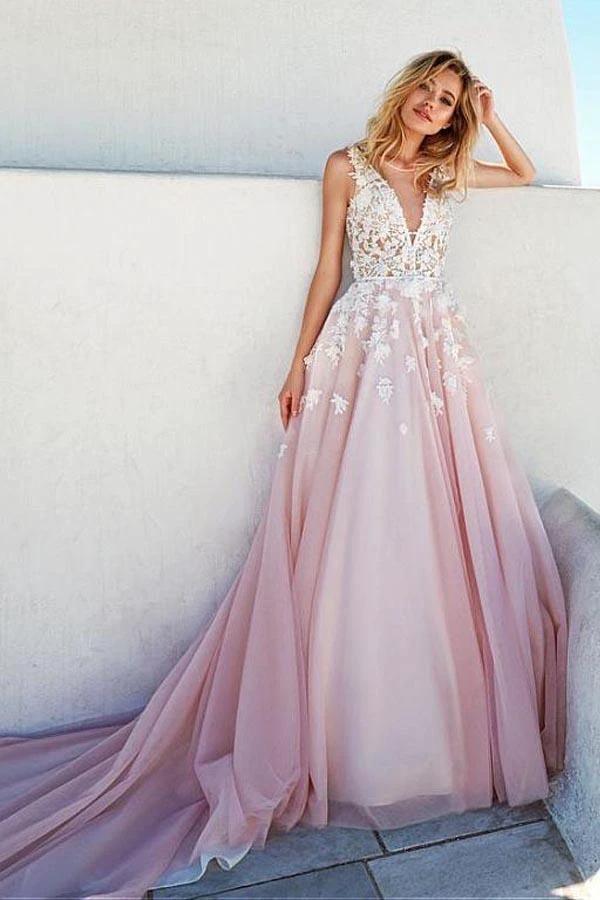 Romantic Tulle &amp; Taffeta Scoop Neckline A-Line Wedding Dresses WD189 by pgmdress