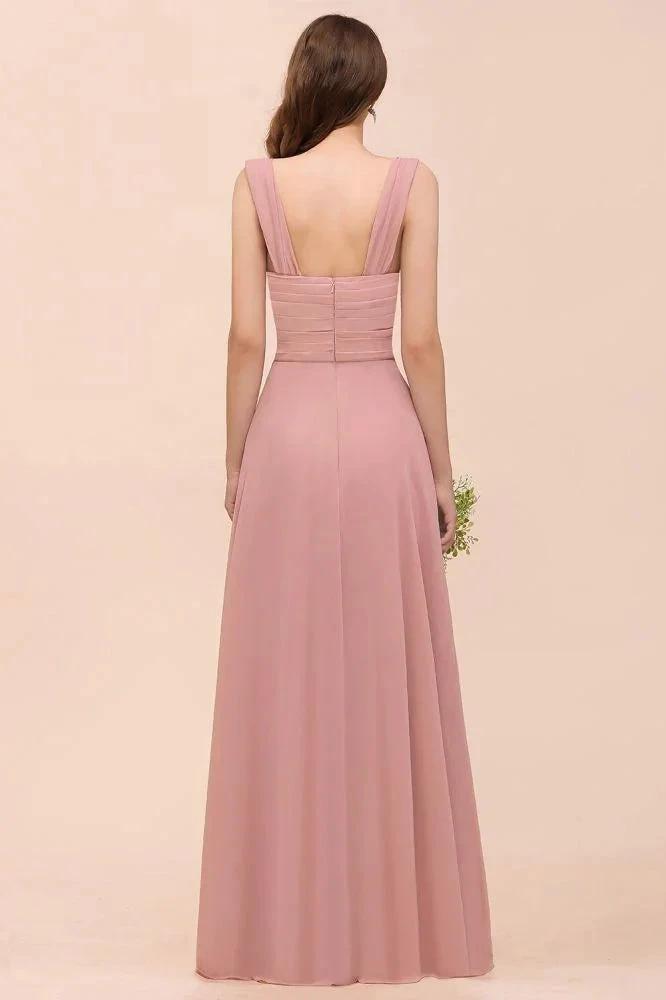 Vestido de dama de honra para meninas, estilo A-line maxi, com alças de babados, em rosa poeira