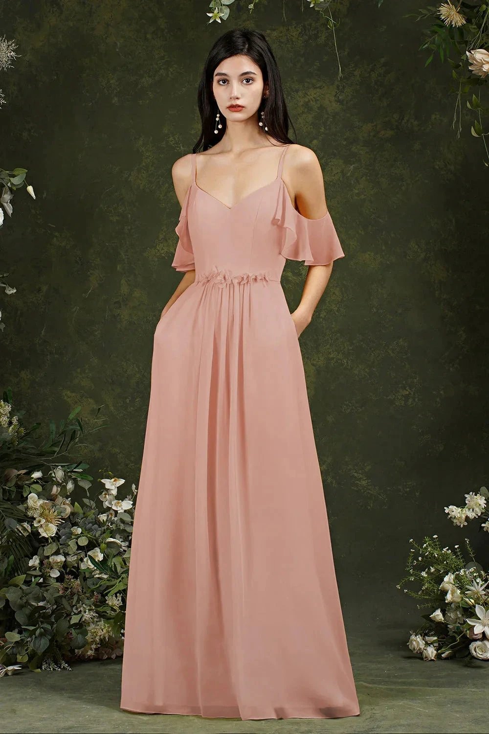 Ruffles Aline Spaghetti Strapes Tulle Long Prom Dress by misshow.com
