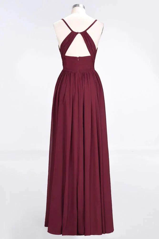 Ruffles Chiffon Spaghetti-Straps V-Neck Sleeveless Floor-Length Bridesmaid Dress by misshow.com
