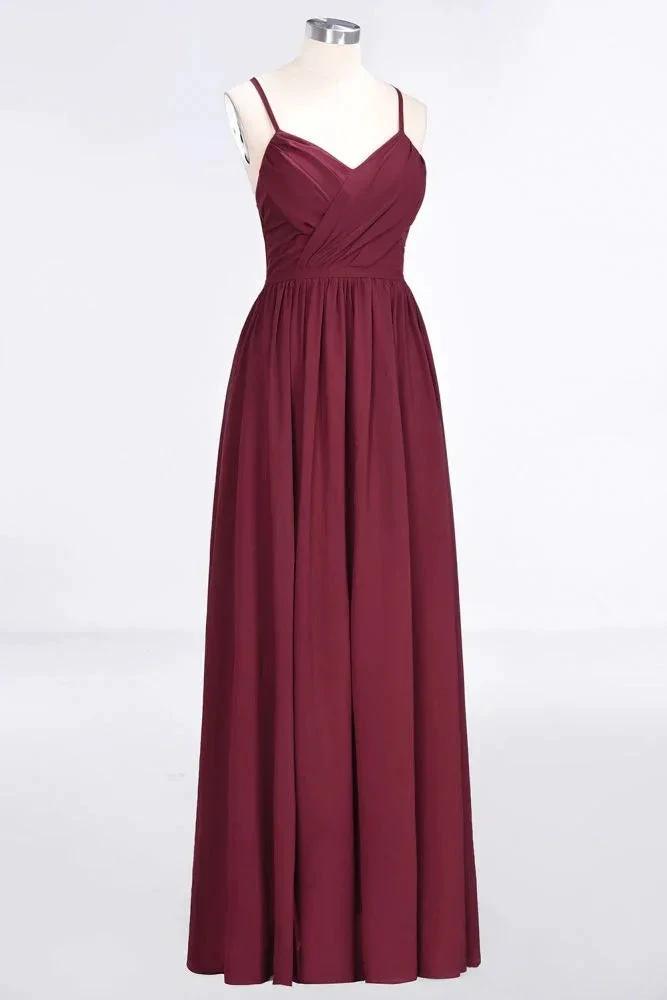 Ruffles Chiffon Spaghetti-Straps V-Neck Sleeveless Floor-Length Bridesmaid Dress by misshow.com